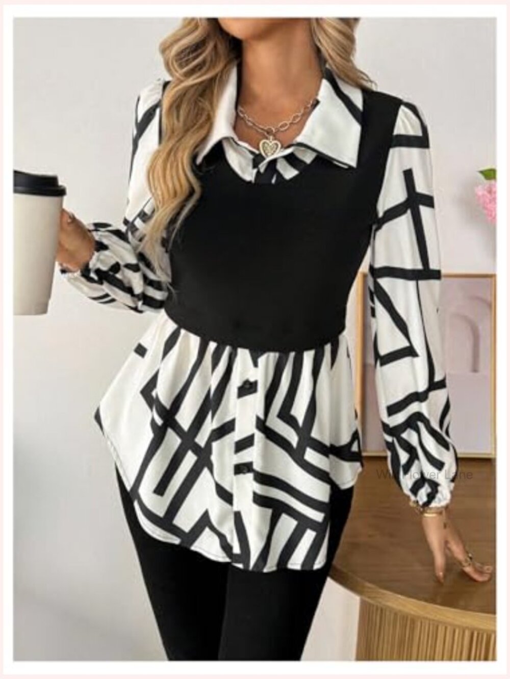 Long Sleeve Peplum Blouse Button Down Collared Dressy Casual Fall Top - Picture 4 of 6